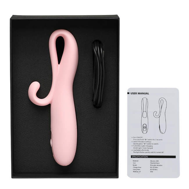 Mocny, różowy wibrator do punktu G z zakręconym królikiem do łechtaczki, IPX6, dł. 16 cm