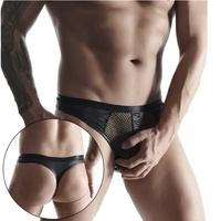 Czarne, męskie stringi ze wstawką z siateczki