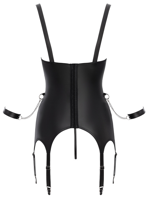 Body gorset z odkrytym biustem, paskami do pończoch, z otwartymi g-stringami, z łańcuszkami do bondage