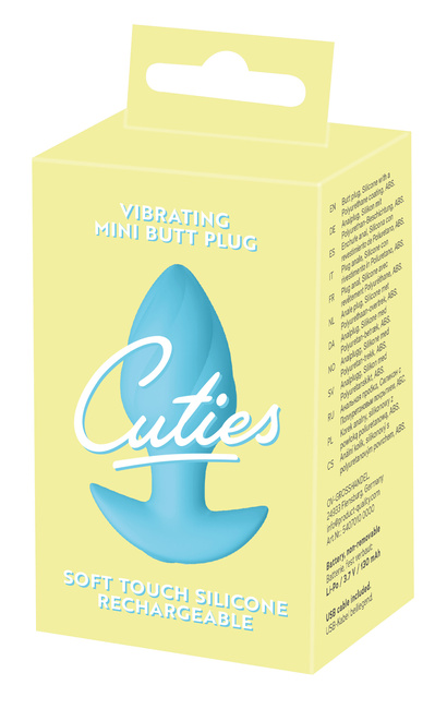 Wibrujący pieszczoch analny Cuties. Rowkowany, o zmiennej grubości, , kolor niebieski silikon