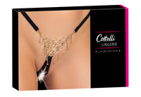 Jubilerskie open stringi ouvert, zdobione pierścieniami i wisiorkami w kolorze złotym, rozmiar S-L