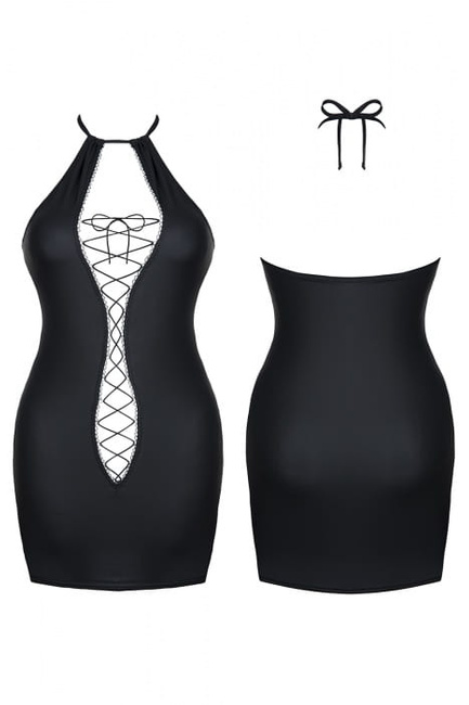 Seksowna czarna sukienka sznurowana BDSM przebranie Domina wetlook FOJBE