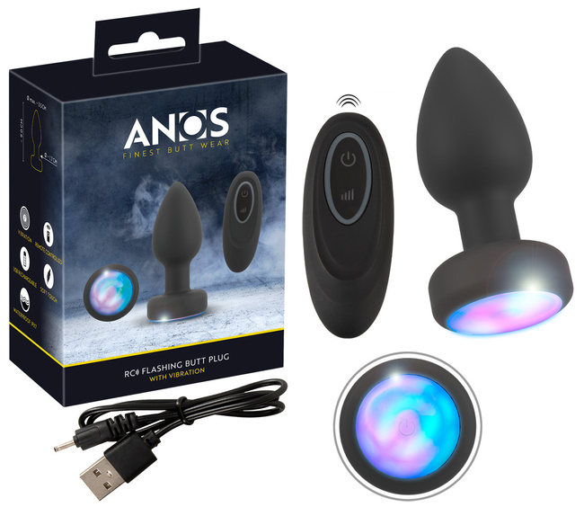 Wibrujący korek analny ze świecącym kryształkiem w nasadzie, 9 cm, sterowany pilotem, IPX7