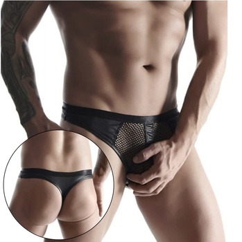 Czarne, męskie stringi ze wstawką z siateczki