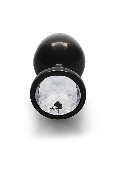 Czarny metalowy korek analny rozmiar M 3,4 cm z kryształem