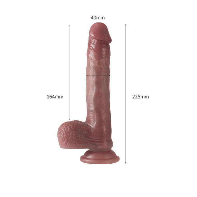 Super realistyczne dildo dwuwarstwowe, silna przyssawka, naturalne w dotyku, 22,5 cm, silikon