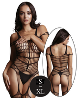 Siatkowy kostium bodystocking z dużymi dziurkami, z odkrytym kroczem i pupą, połączone z pończochami, ONE SIZE S-XL