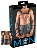 Gladiator zestaw: pas z krótką spódniczką, harnes i miękkie kajdanki z karabińczykami, soft BDSM