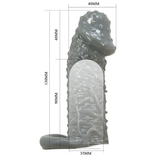 Nakładka z licznymi wypustkami i żyłami na całej długości na penisa dla par, czarna, oryginalny wygląd, długość 13 cm