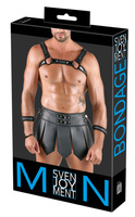 Gladiator zestaw: pas z krótką spódniczką, harnes i miękkie kajdanki z karabińczykami, soft BDSM