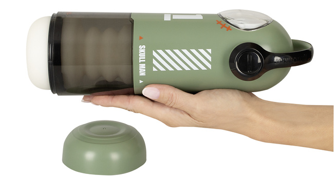 Duży masturbator 3w1 z wibracjami, ruchem posuwistym, z grzaniem i świecącą czaszką