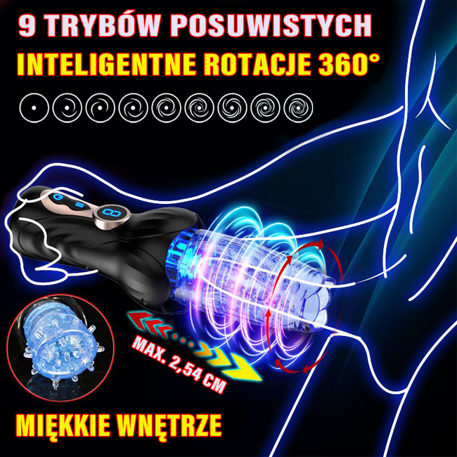 W GRUDNIU MOŻE PÓŹNIEJ Elektroniczny automatyczny masturbator wirujący i posuwisty 9 trybów