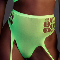 Fluorescencyjny, świecący dwuczęściowy kostium krótki top + pas z pończochami, neonowa zieleń rozmiar XS/XL