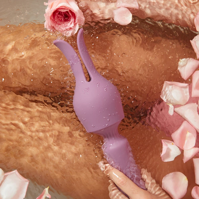 Różdżka do masażu z przystawką w kształcie króliczka 5 trybów wibracji funkcja grzania wand