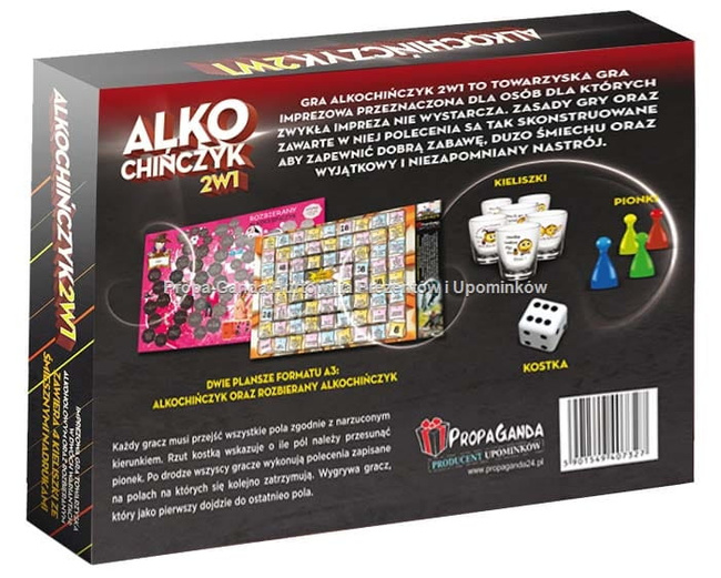 Imprezowa gra Alko chińczyk zestaw 2w1 + kieliszki