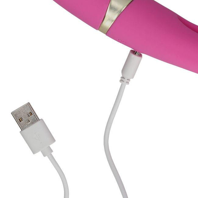 Języczek rozkoszy – dwustronny wibrator z drgającym języczkiem i wibrującym trzonem, długość całkowita 24 cm, wkładane 7,3 cm, płynny silikon, 2 silniki