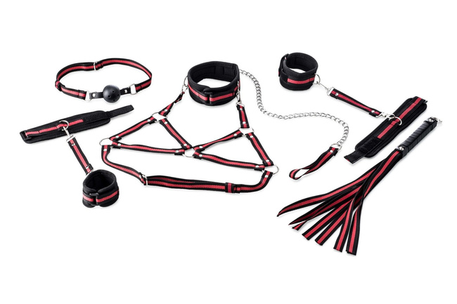 Tkany zestaw bondage - 9 elementów BDSM