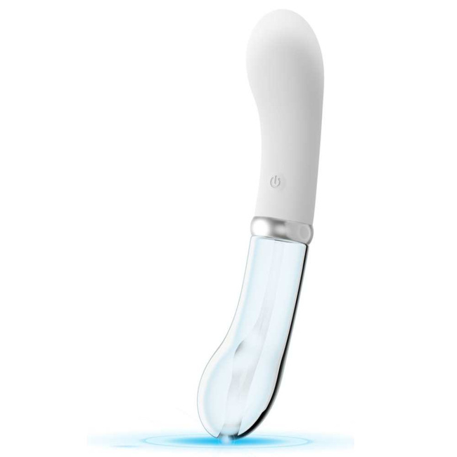 Hybrydowy, szklano-silikonowy, wygięty wibrator do punktu G z podświetleniem LED