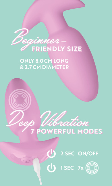 Wibrujący pieszczoch analny Cuties. Gładki, o zmiennej grubości, , kolor różowy, silikon