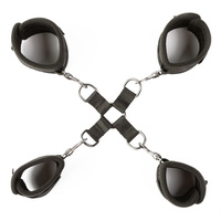 Uprząż do krępowania rąk i nóg SEI MIO, krzyżak hogtie z krótkimi paskami i kajdankami na ręce i nogi,  soft BDSM, bondage
