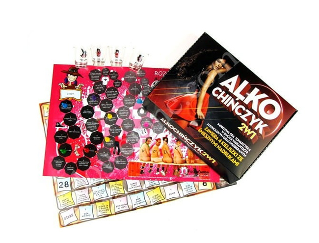 Imprezowa gra Alko chińczyk zestaw 2w1 + kieliszki