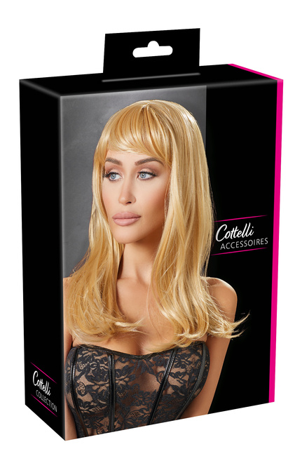 Seksowna blondynka – długa peruka z prostą grzywką blunt bangs, dł. 45 cm, poliester, ciemny blond