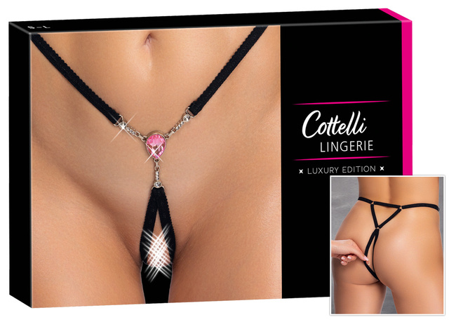 Zmysłowe open stringi jubilerskie z dużym klejnotem i cyrkoniami, rozmiar S-L