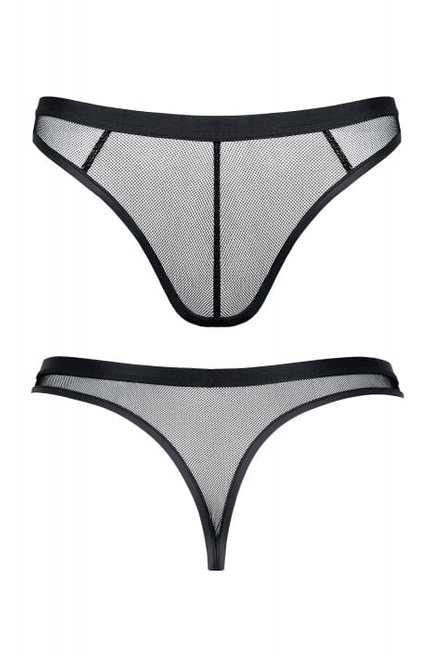 Czarne stringi z transparentnej, drobnej siatki