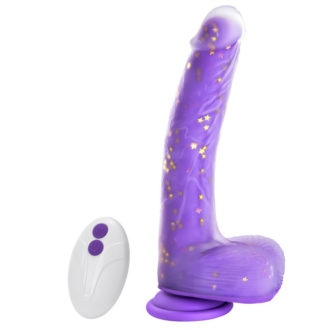 POSUWISTE Silikonowe purpurowe dildo wibrujące na pilota JELIVOY Swing&Thrusting od Tracy's Dog 23 cm z mocną przyssawką 