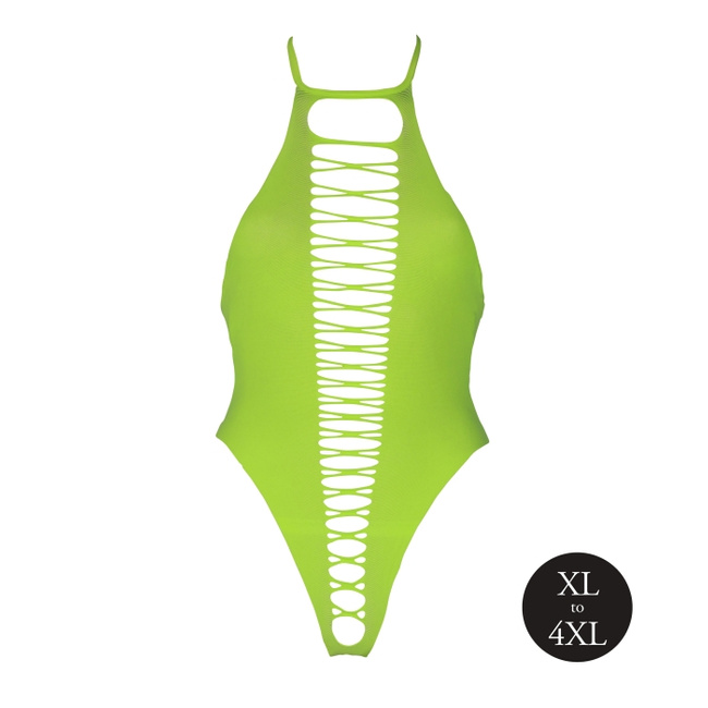Fluorescencyjne, świecące body z wysokim wycięciem, neonowa zieleń rozmiar XL/XXXXL