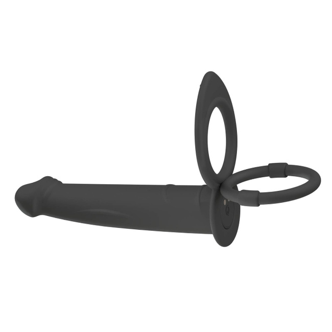 Dildo do podwójnej penetracji z ringiem erekcyjnym i ringiem na jądra, 13,1 cm, na pilota, wodoodporny IPX7, silikon