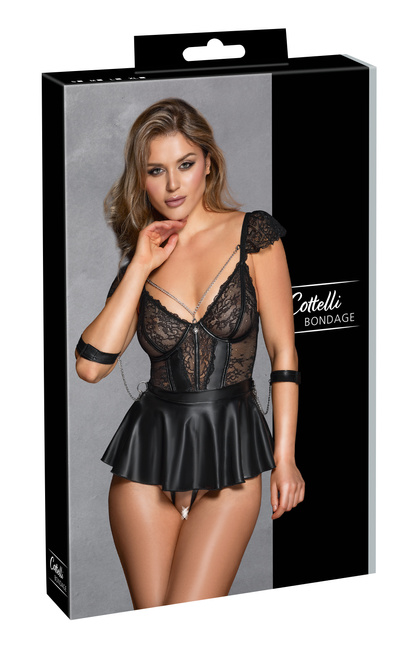 Zmysłowy 3-częściowy komplet bielizny w stylu babydoll, koszulka+stringi+soft kajdanki, bondage, BDSM