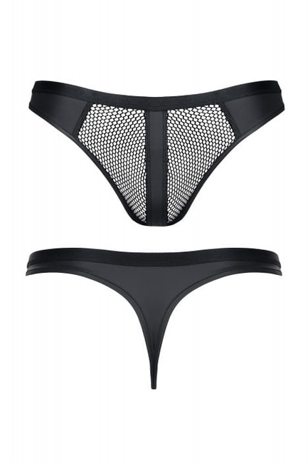 Czarne, męskie stringi ze wstawką z siateczki