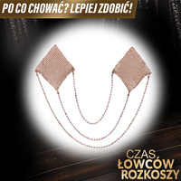 Nakładki naklejki na sutki ze złocistego łańcuszka z kryształkami jak brylanciki, połączone łańcuszkami.