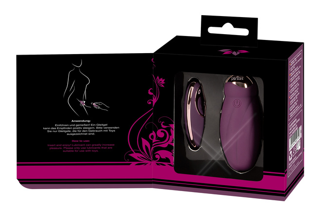 Purpurowe jajeczko z wibracjami i potrójnym wirującym pierścieniem koralików, dł. 9 cm, Ø 3,4 cm