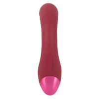 Rubinowe pchnięcie – Posuwisty wygięty wibrator do punktu G z pulsacyjnym młoteczkiem do łechtaczki, długość 17,8 cm, wkładane 9,0 cm