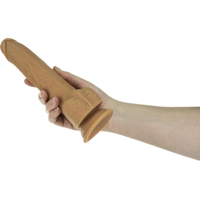 Dildo posuwiste z przyssawką, wibrator do waginy i anusa, Platinum Cured Silicon, 22,9 cm / 15,2 cm wkładane, rozmiar XXL, kolor cielisty ciemny