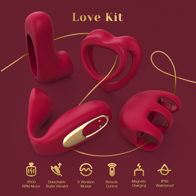 LOVE KIT 4 w 1 dla par! Super zestaw interaktywny. Przyjemność pomnożona razy cztery!