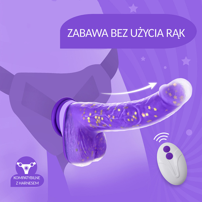 POSUWISTE Silikonowe purpurowe dildo wibrujące na pilota JELIVOY Swing&Thrusting od Tracy's Dog 23 cm z mocną przyssawką 