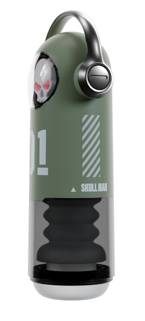 Duży masturbator 3w1 z wibracjami, ruchem posuwistym, z grzaniem i świecącą czaszką