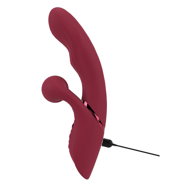 Rubinowe rozkosznik – wibrator z królikiem w kształcie kulki i punktowym pulsatorem do stymulowania pochwy, 3 silniki, silikon, długość 22,3 cm, wkładane 12,80 cm