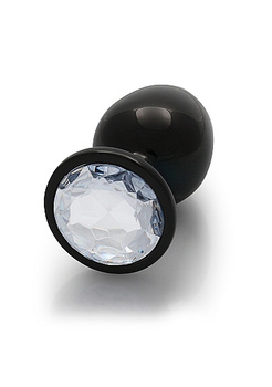 Czarny metalowy korek analny rozmiar L 4 cm z kryształem
