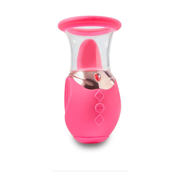 Liżący stymulator łechtaczki i sutków z wibracjami i funkcją ssania w kolorze różowym
