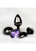 Czarny metalowy korek analny Butt Plug rozmiar S 2,7 cm z kryształem serduszkiem