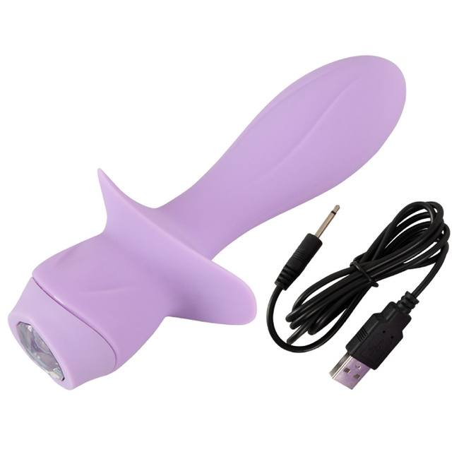 Liliowy pieszczoch - mini wibrator waginalny i analny, z kotwicą, świecący kryształ, 13,6 cm, Cuties 4 generacji