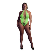 Fluorescencyjne, świecące body z wysokim wycięciem, neonowa zieleń rozmiar XL/XXXXL