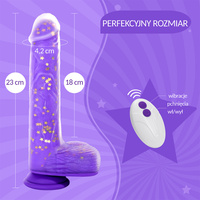 POSUWISTE Silikonowe purpurowe dildo wibrujące na pilota JELIVOY Swing&Thrusting od Tracy's Dog 23 cm z mocną przyssawką 