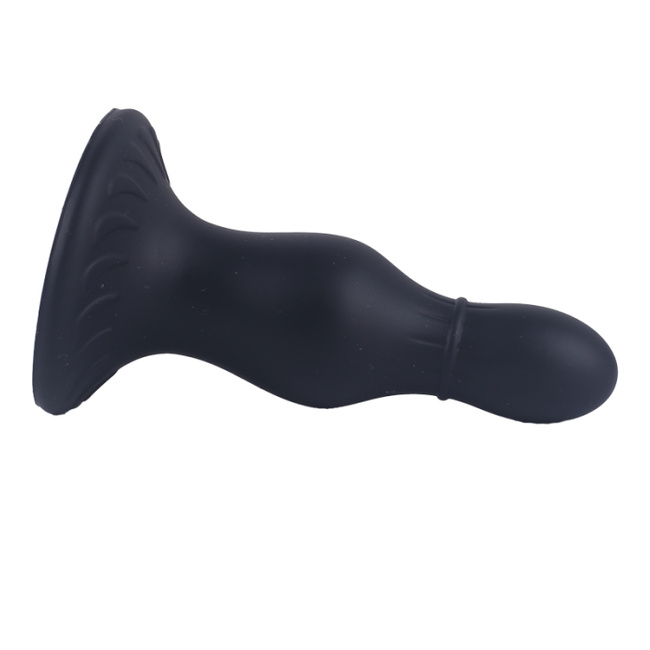 Korek analny, butt plug z główką, przewężeniem i przyssawką, rozmiar średni 11,4 cm, max Ø 3,6 cm, płynny silikon