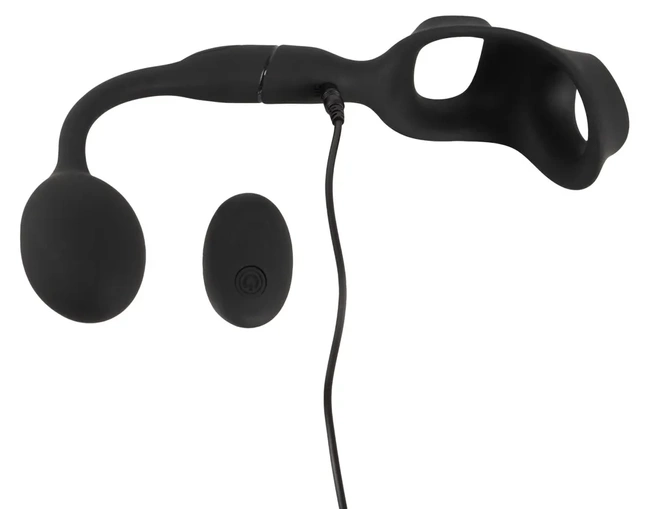 Pierścień na penisa i jądra z wibrującym plugiem analnym sterowanym na pilota