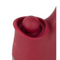 Rubinowe pchnięcie – Posuwisty wygięty wibrator do punktu G z pulsacyjnym młoteczkiem do łechtaczki, długość 17,8 cm, wkładane 9,0 cm